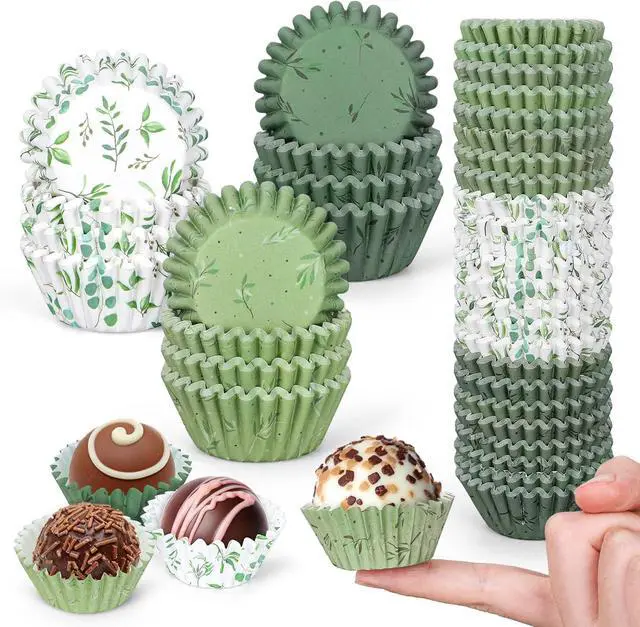 Main image of Whaline 600Pcs Greenery Mini Cupcake Liners Eucalyptus Olive Leaf Cupcake Wrappers Sage Green Wedding Baking Cups for Baby Shower Bridal Shower Wedding Birthday Party Supply