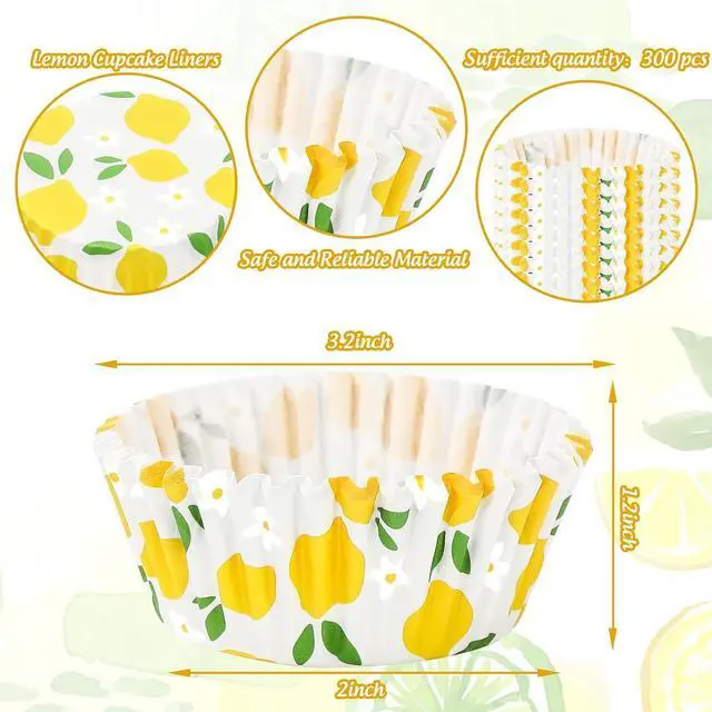 Alt view image 2 of 7 - Whaline 300Pcs Lemon Flower Cupcake Liner Summer Paper Baking Cup Yellow Floral Fruit Muffin Liner Cake Storage Container for Party DIY Craft, 2 x 1.2 Inch