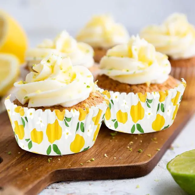 Alt view image 6 of 7 - Whaline 300Pcs Lemon Flower Cupcake Liner Summer Paper Baking Cup Yellow Floral Fruit Muffin Liner Cake Storage Container for Party DIY Craft, 2 x 1.2 Inch