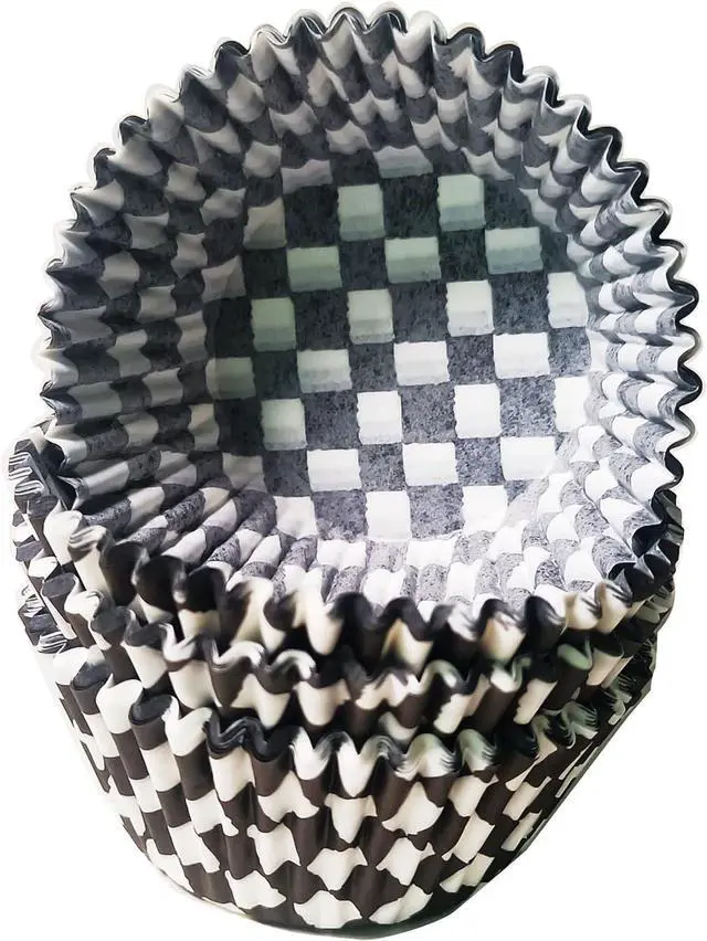 Main image of Black Checkered Cupcake liners,100pcs Baking Cups for Halloween Decorations