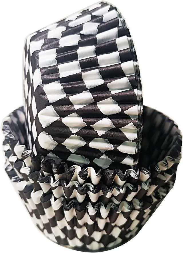 Alt view image 4 of 7 - Black Checkered Cupcake liners,100pcs Baking Cups for Halloween Decorations