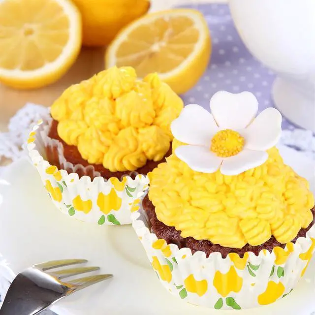 Alt view image 5 of 7 - Whaline 300Pcs Lemon Flower Cupcake Liner Summer Paper Baking Cup Yellow Floral Fruit Muffin Liner Cake Storage Container for Party DIY Craft, 2 x 1.2 Inch