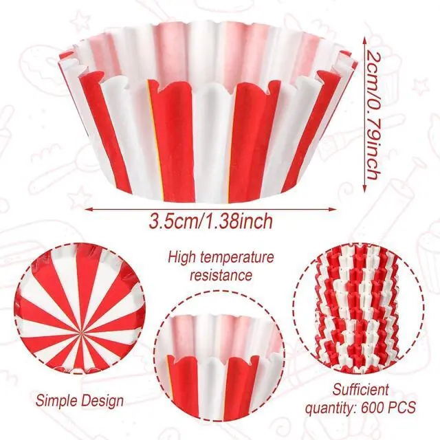 Alt view image 2 of 7 - Pinkunn 600 Count Red White Stripe Mini Cupcake Liner Baking Cups Paper Small Candy Cups Making Supplies Baking Cupcake Liner Supplies Holiday Muffin Chocolate Making Wrappers Candy Paper
