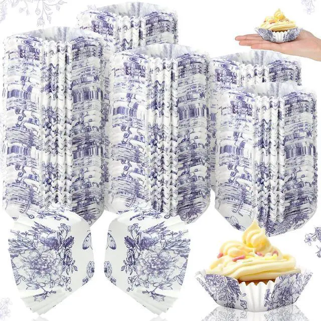 Main image of Tanlade 350 Pcs Square Mini Cupcake Liners Disposable Brownie Baking Pan Liners 1.77 Inch Paper Baking Cup for Cup and Cupcakes Party Supplies for Weddings Birthdays Bridal Showers(Blue Flower)