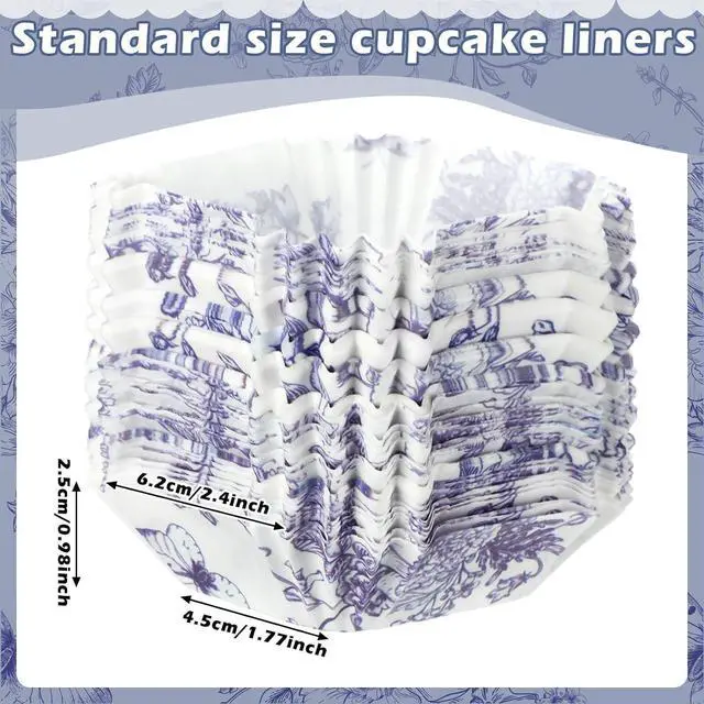 Alt view image 2 of 7 - Tanlade 350 Pcs Square Mini Cupcake Liners Disposable Brownie Baking Pan Liners 1.77 Inch Paper Baking Cup for Cup and Cupcakes Party Supplies for Weddings Birthdays Bridal Showers(Blue Flower)