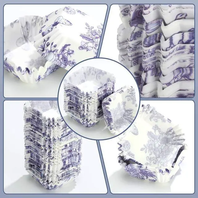 Alt view image 3 of 7 - Tanlade 350 Pcs Square Mini Cupcake Liners Disposable Brownie Baking Pan Liners 1.77 Inch Paper Baking Cup for Cup and Cupcakes Party Supplies for Weddings Birthdays Bridal Showers(Blue Flower)