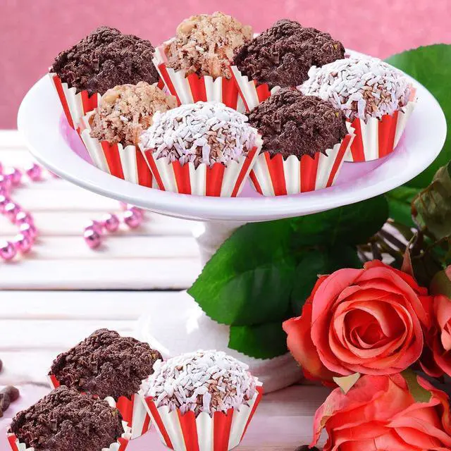 Alt view image 5 of 7 - Pinkunn 600 Count Red White Stripe Mini Cupcake Liner Baking Cups Paper Small Candy Cups Making Supplies Baking Cupcake Liner Supplies Holiday Muffin Chocolate Making Wrappers Candy Paper