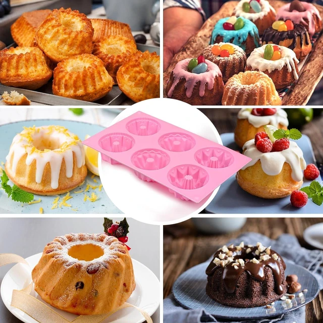Alt view image 2 of 6 - HUAKENER 2 Pcs Mini Fluted Cake Pan, 6-Cavity Fluted Tube Cake Pan