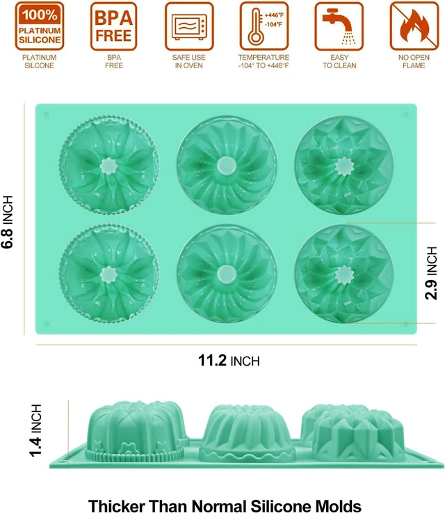 Alt view image 3 of 6 - HUAKENER 2 Pcs Mini Fluted Cake Pan, 6-Cavity Fluted Tube Cake Pan