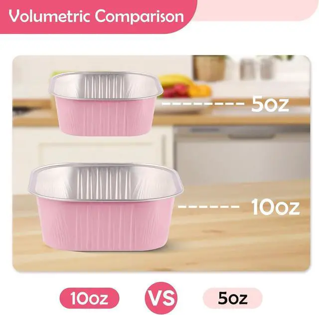 Alt view image 4 of 7 - 20 Pack 10oz Mini Cake Pans with Lids, 4.4x4.4 Inch Aluminum Foil Square Baking Cups with Spoons, Disposable Large Baking Cake Cup Containers with Lids for Party, Wedding, Birthdays, Pink