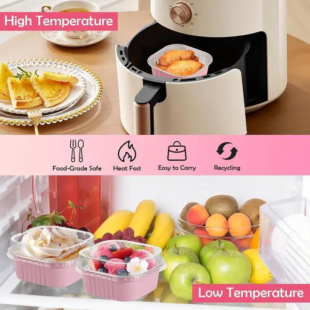 Alt view image 6 of 7 - 20 Pack 10oz Mini Cake Pans with Lids, 4.4x4.4 Inch Aluminum Foil Square Baking Cups with Spoons, Disposable Large Baking Cake Cup Containers with Lids for Party, Wedding, Birthdays, Pink