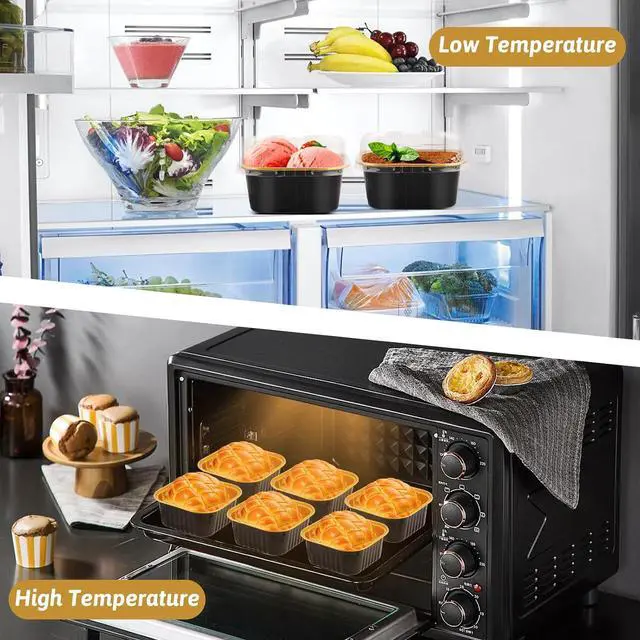 Alt view image 5 of 7 - 35 Pack 5 OZ Disposable Square Mini Baking Pans with Lids, Black and Gold