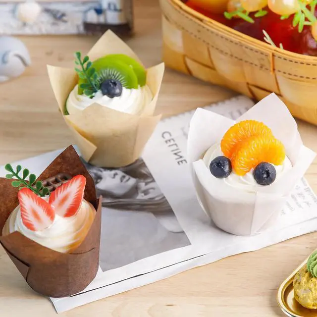 Alt view image 4 of 6 - NPLUX 200Pcs Tulip Cupcake Liners Parchment Baking Muffin Cups Mixed Color