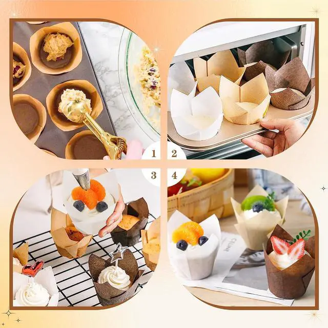 Alt view image 5 of 6 - NPLUX 200Pcs Tulip Cupcake Liners Parchment Baking Muffin Cups Mixed Color