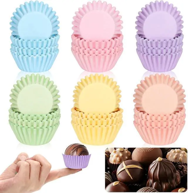 Main image of Whaline 600Pcs Pastel Mini Cupcake Liners Colorful Baking Cups Pink Blue Purple Yellow Orange Green Muffin Cupcake Wrappers for Spring Easter Birthday Wedding Bride Baby Shower Party Supplies