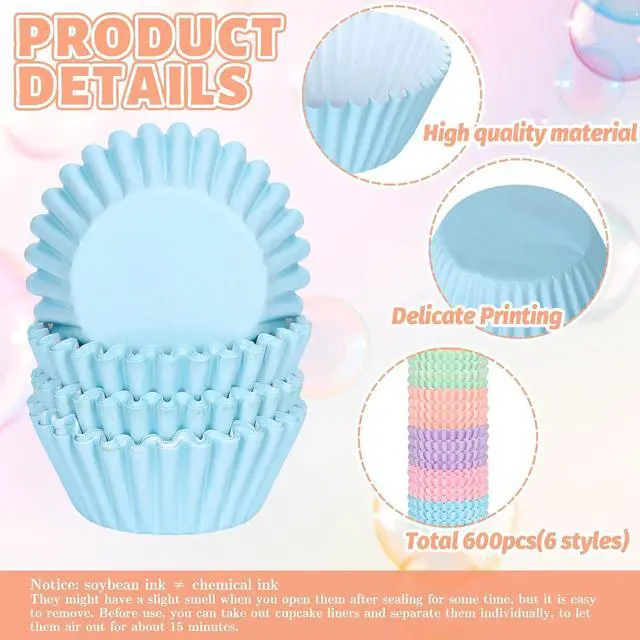 Alt view image 3 of 7 - Whaline 600Pcs Pastel Mini Cupcake Liners Colorful Baking Cups Pink Blue Purple Yellow Orange Green Muffin Cupcake Wrappers for Spring Easter Birthday Wedding Bride Baby Shower Party Supplies