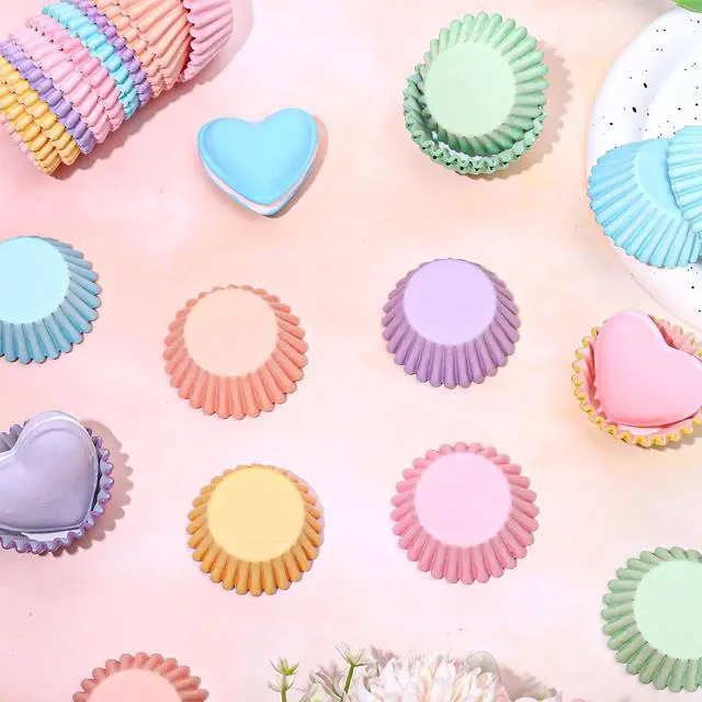 Alt view image 4 of 7 - Whaline 600Pcs Pastel Mini Cupcake Liners Colorful Baking Cups Pink Blue Purple Yellow Orange Green Muffin Cupcake Wrappers for Spring Easter Birthday Wedding Bride Baby Shower Party Supplies