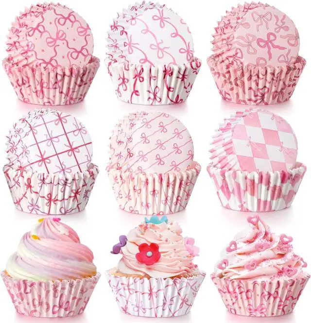 Main image of Reallnaive 300 Pcs Cupcake Liners for Party Supplies, Bow, Pink