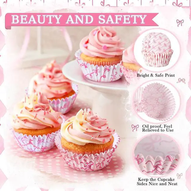 Alt view image 3 of 6 - Reallnaive 300 Pcs Cupcake Liners for Party Supplies, Bow, Pink