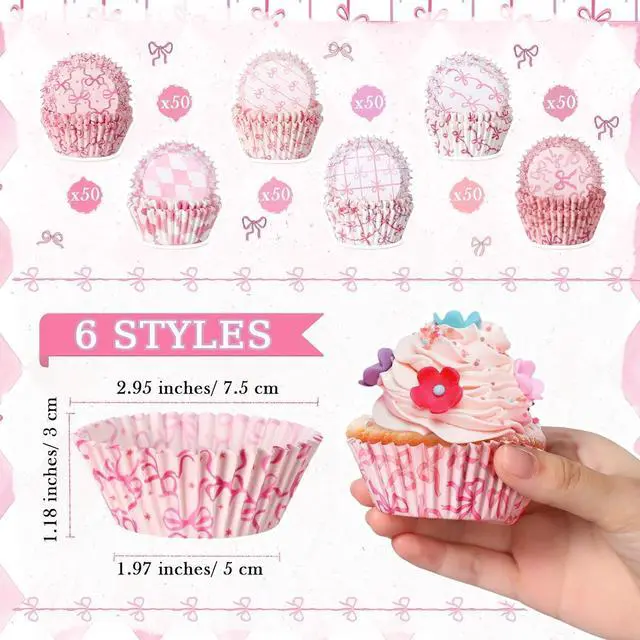 Alt view image 2 of 6 - Reallnaive 300 Pcs Cupcake Liners for Party Supplies, Bow, Pink