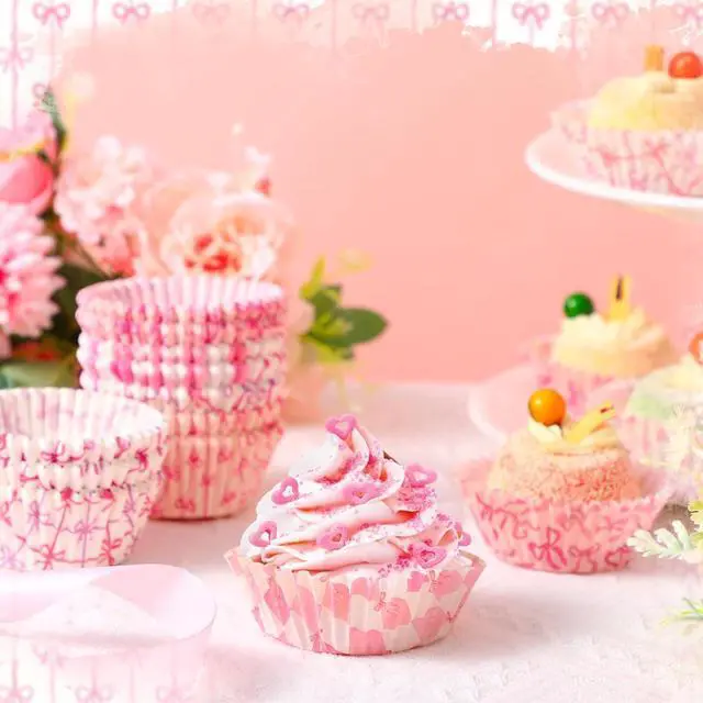 Alt view image 4 of 6 - Reallnaive 300 Pcs Cupcake Liners for Party Supplies, Bow, Pink