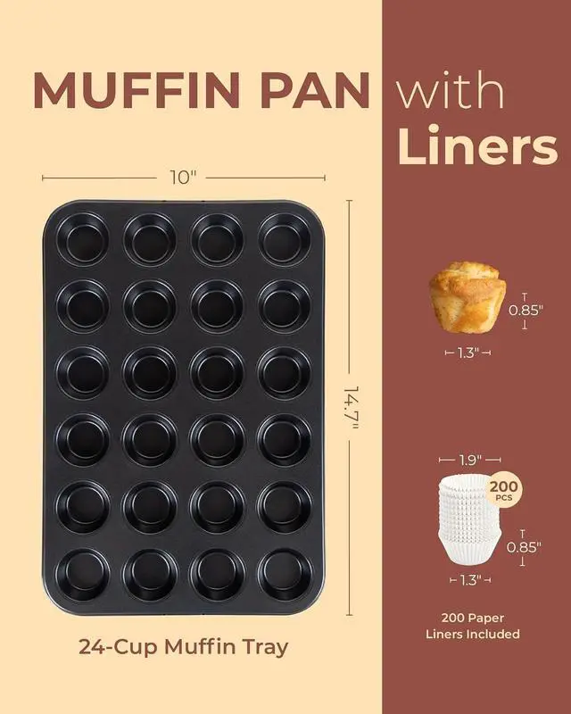 Alt view image 3 of 7 - CARTMAN 24-Cup Mini Muffin Pan, Nonstick Carbon Steel Mini Cupcake Tin