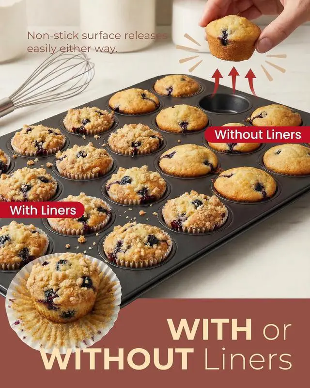 Alt view image 5 of 7 - CARTMAN 24-Cup Mini Muffin Pan, Nonstick Carbon Steel Mini Cupcake Tin