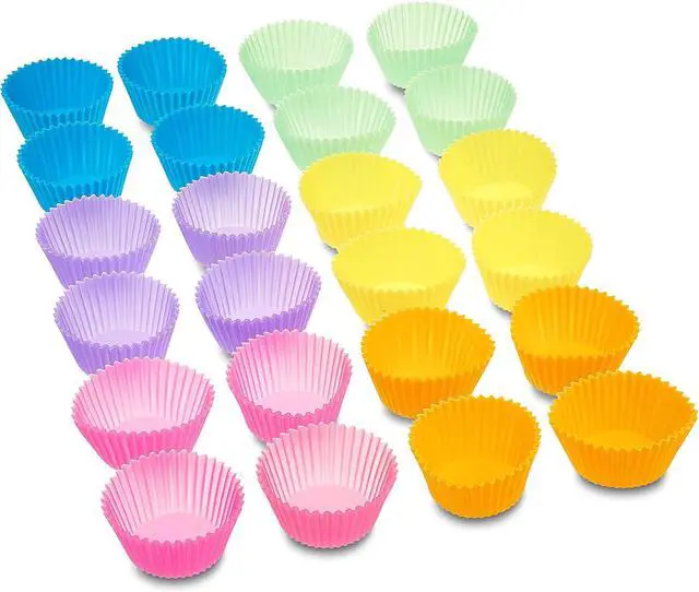 Alt view image 3 of 4 - Amazon Basics Reusable Non-Stick Silicone Baking Cups, BPA Free, Dishwasher Safe, Easy to Remove, Food Grade, Oven Safe, 2.9 x 2.9 x 1.3 in (LxWxH), Multicolor, 24-Pack
