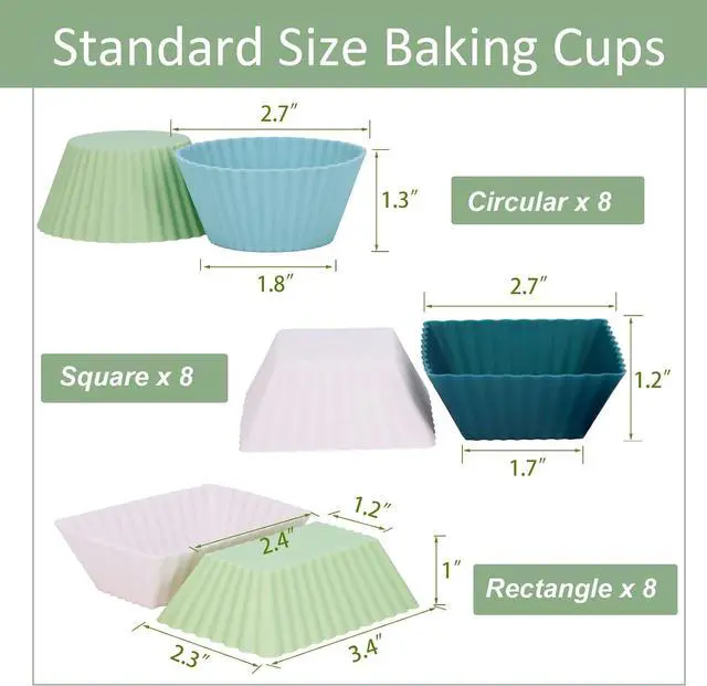 Alt view image 6 of 7 - 24Pack Silicone Muffin Cups, Reusable Cupcake Liners Molds for Baking, 3 Shapes Lunch Box Bento Dividers-Round, Square, and Rectangular (Neutral Colors, Regular Size)