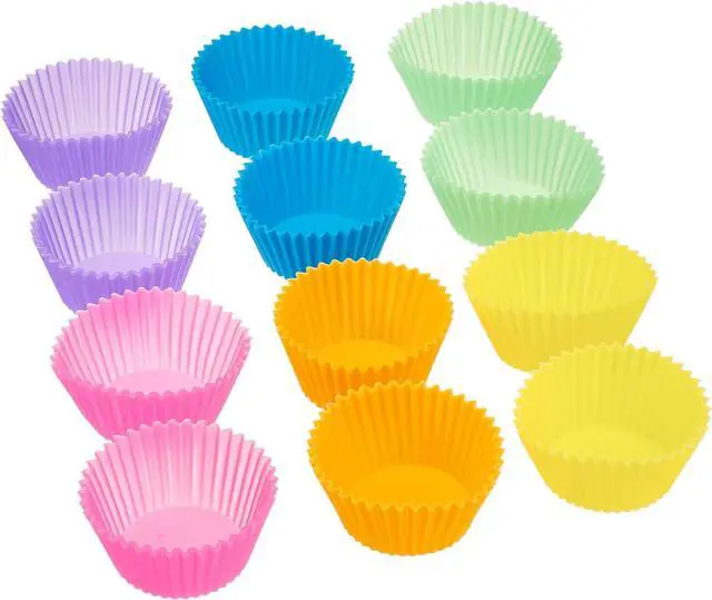 Alt view image 3 of 5 - Amazon Basics Reusable Non-Stick Silicone Baking Cups, BPA Free, Muffin Liners, Dishwasher Safe, Microwave and Oven Safe, 2.9 x 2.9 x 1.3 in (LxWxH), Multicolor, 12-Pack