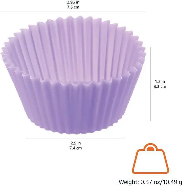 Alt view image 4 of 5 - Amazon Basics Reusable Non-Stick Silicone Baking Cups, BPA Free, Muffin Liners, Dishwasher Safe, Microwave and Oven Safe, 2.9 x 2.9 x 1.3 in (LxWxH), Multicolor, 12-Pack