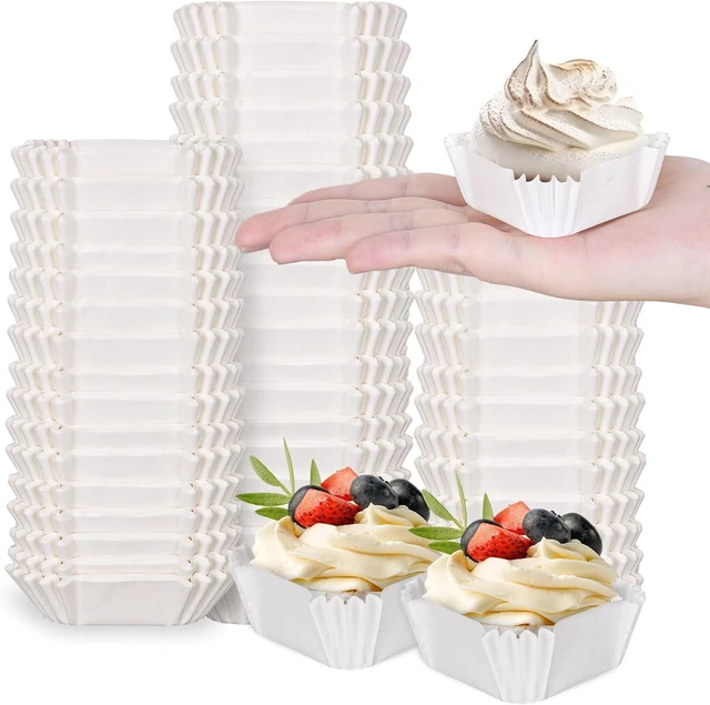 Main image of Whaline 500Pcs Square Mini Cupcake Liners Disposable Brownie Baking Cups White Cupcake Wrappers for Baby Shower Wedding Bridal Showers Birthday Party Decorations, White