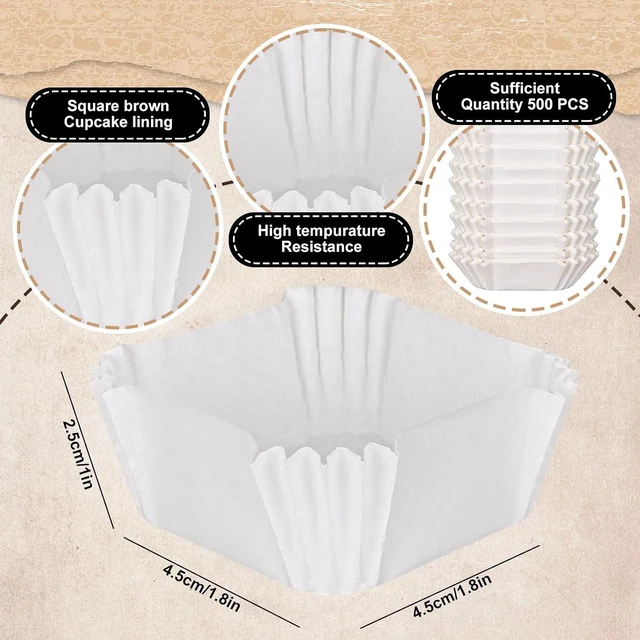Alt view image 2 of 7 - Whaline 500Pcs Square Mini Cupcake Liners Disposable Brownie Baking Cups White Cupcake Wrappers for Baby Shower Wedding Bridal Showers Birthday Party Decorations, White