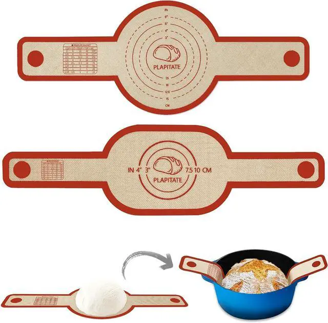 Main image of PLAPITATE Silicone Bread Sling Dutch Oven Liner, Non-Stick & Easy Clean Reusable Oval and Round Silicone Bread Baking Mat with Long Handles, Easy to Transfer Sourdough Bread - 2 Red Set