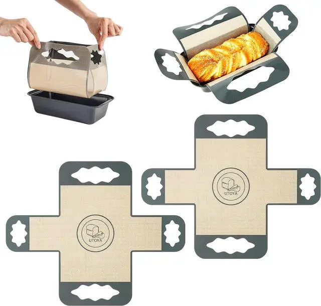 Main image of 2 Pcs Reusable Silicone Bread Loaf Pan Liner, Food Grade BPA Free Bread Baking Mat, Non-Stick and Heat Resistant Dough Transfer Tool, Sourdough Sling with 4 Handles, Fits 9x5" or 1.5Lb Loaf Pans
