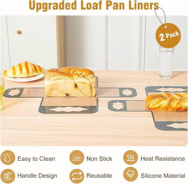 Alt view image 3 of 7 - 2 Pcs Reusable Silicone Bread Loaf Pan Liner, Food Grade BPA Free Bread Baking Mat, Non-Stick and Heat Resistant Dough Transfer Tool, Sourdough Sling with 4 Handles, Fits 9x5" or 1.5Lb Loaf Pans