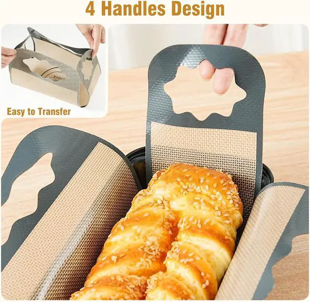 Alt view image 4 of 7 - 2 Pcs Reusable Silicone Bread Loaf Pan Liner, Food Grade BPA Free Bread Baking Mat, Non-Stick and Heat Resistant Dough Transfer Tool, Sourdough Sling with 4 Handles, Fits 9x5" or 1.5Lb Loaf Pans