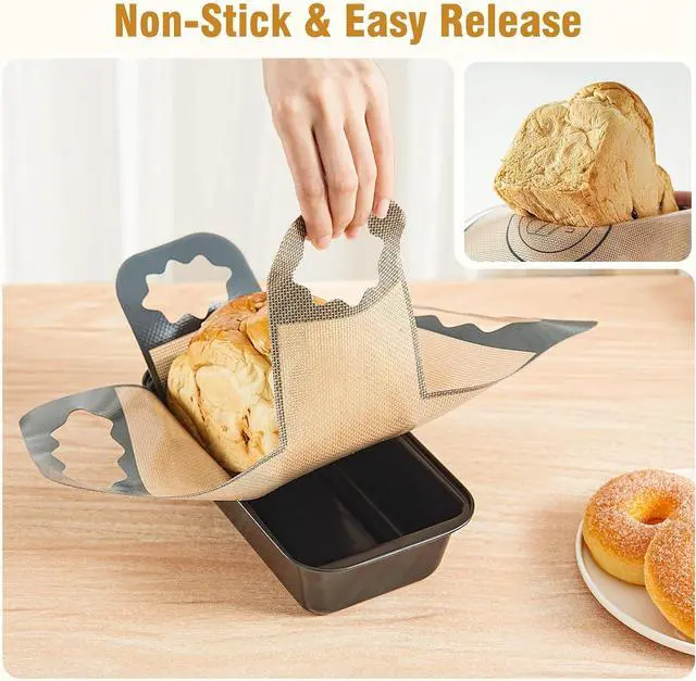 Alt view image 5 of 7 - 2 Pcs Reusable Silicone Bread Loaf Pan Liner, Food Grade BPA Free Bread Baking Mat, Non-Stick and Heat Resistant Dough Transfer Tool, Sourdough Sling with 4 Handles, Fits 9x5" or 1.5Lb Loaf Pans