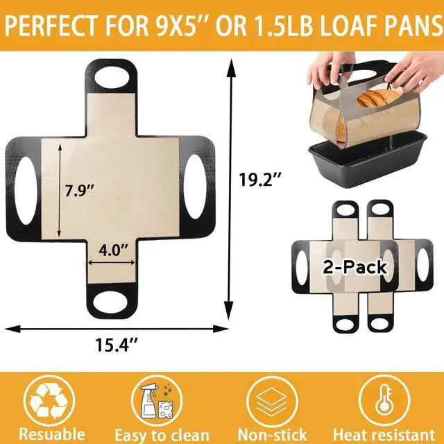 Alt view image 2 of 6 - Silicone Bread Sling Mat - Reusable Sourdough Bread Making Loaf Pan Lifter Liner Non-stick & Easy Clean Dough Transfer Mats with 4 Handles Fits for 9x5" or 1.5lb Loaf Pans