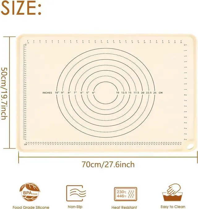 Alt view image 2 of 7 - Silicone Baking Mat 28" x 20"Extra Thick Baking Mat with Measurements Non-stick Pastry Mats for Rolling Dough,Bread,Pie,Cookies,Pizza and fondant,Food Grade Kneading mat