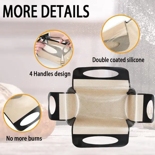Alt view image 4 of 6 - Silicone Bread Sling Mat - Reusable Sourdough Bread Making Loaf Pan Lifter Liner Non-stick & Easy Clean Dough Transfer Mats with 4 Handles Fits for 9x5" or 1.5lb Loaf Pans