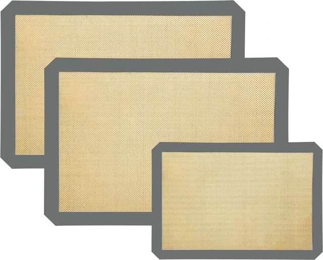Main image of Silicone Baking Mat 3 Pack, Non-Stick Food Safe Reusable Baking Sheets, 2 Medium & 1 Small Sizes for Cookies Macarons Bread, (Gray)