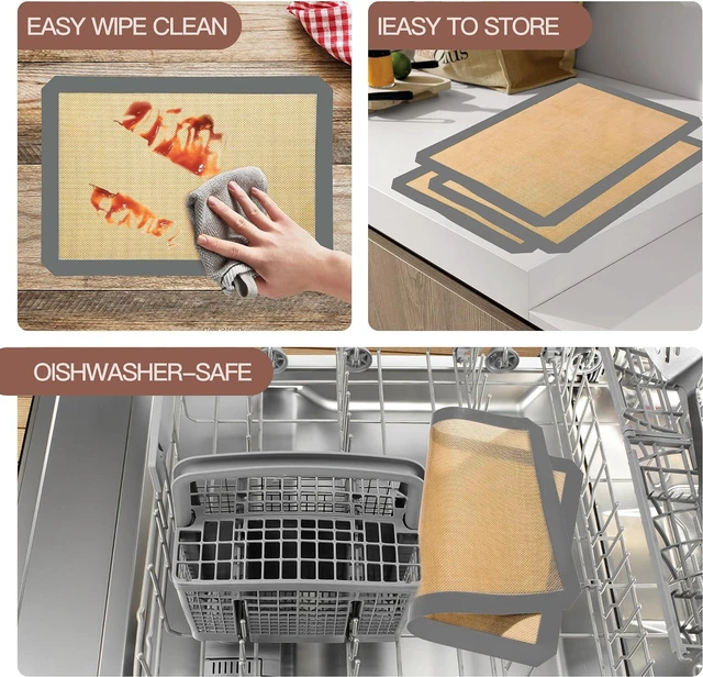 Alt view image 6 of 7 - Silicone Baking Mat 3 Pack, Non-Stick Food Safe Reusable Baking Sheets, 2 Medium & 1 Small Sizes for Cookies Macarons Bread, (Gray)