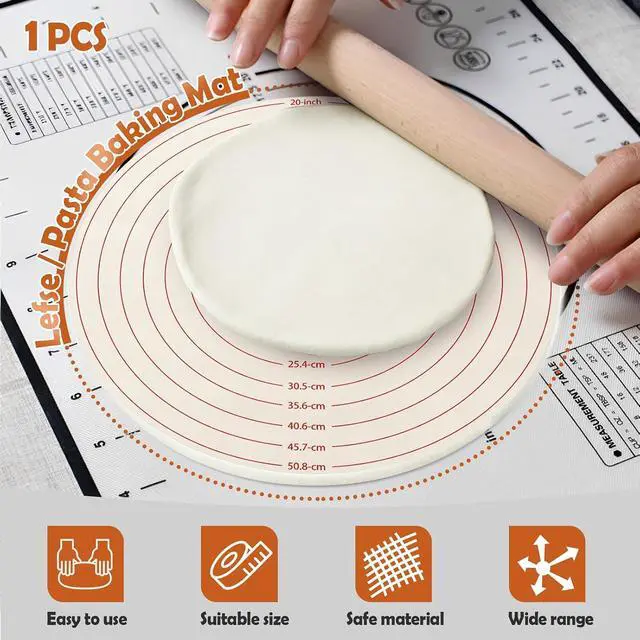 Alt view image 2 of 7 - Lefse Making Pastry Cloth, 20 Inch Round Baking Mat, Pastry Mat with Measurements for Rolling Dough, Pastry Cloth for Rolling Dough