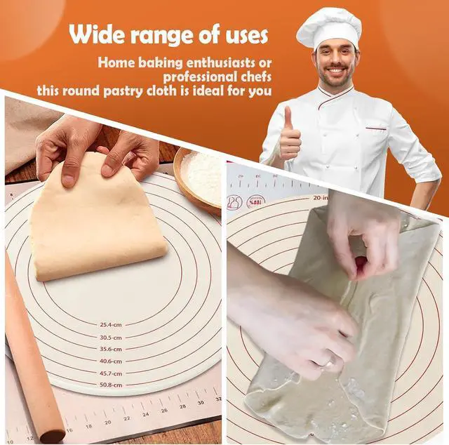 Alt view image 6 of 7 - Lefse Making Pastry Cloth, 20 Inch Round Baking Mat, Pastry Mat with Measurements for Rolling Dough, Pastry Cloth for Rolling Dough