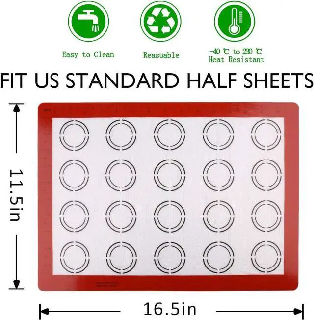 Alt view image 3 of 7 - LotFancy Silicone Baking Mat, 2 Pack Non Stick Macaron Baking Liner for Cookies, Rolling Dough, Bread and Pastry, Reusable Baking Sheet,16.5"x11.5"