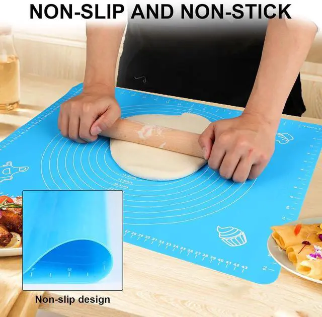 Alt view image 4 of 7 - LIMNUO Silicone Baking Mat, Extra Thick Large Non Stick Pastry Mat Sheet for Dough Pie Crust Rolling Mats (Blue, M-16''(W)*20''(L))