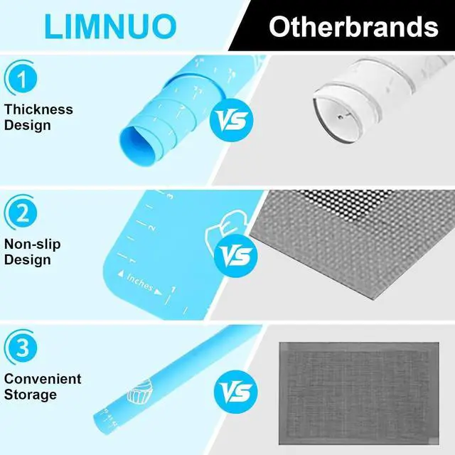 Alt view image 7 of 7 - LIMNUO Silicone Baking Mat, Extra Thick Large Non Stick Pastry Mat Sheet for Dough Pie Crust Rolling Mats (Blue, M-16''(W)*20''(L))