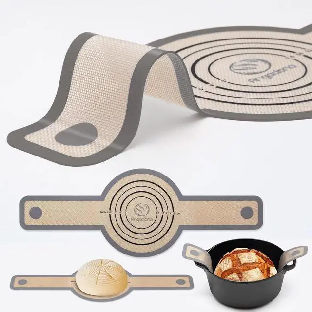 Main image of Silicone Bread Sling Dutch Oven - Best Japan Silicone. Non-Stick & Easy Clean Reusable Bread Baking Mat. With Extra Long Handles Baking Sheet Liner, 1 Grey pcs for Transferable Dough