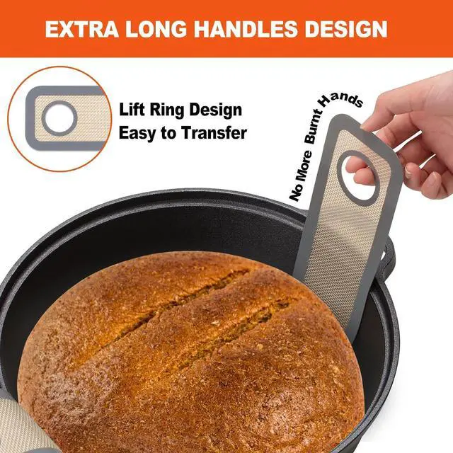 Alt view image 4 of 6 - Silicone Bread Sling Dutch Oven - Best Japan Silicone. Non-Stick & Easy Clean Reusable Bread Baking Mat. With Extra Long Handles Baking Sheet Liner, 1 Grey pcs for Transferable Dough
